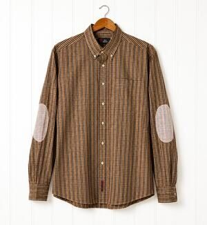Billy Jealousy Men's XL Plaid Button Down Shirt Brown Cotton Elbow Patch Casual